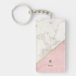 Porte-clefs Monogramme Elégant marbre minimaliste Rose or