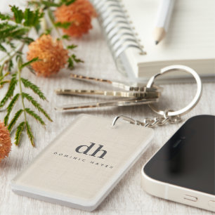 Porte-clefs Monogramme Élégant Minimaliste Texture Crème Lin B