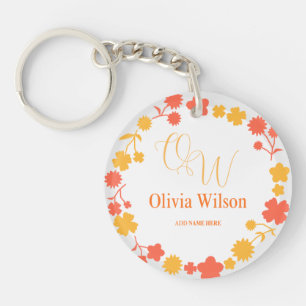 Porte-clefs Monogramme Élégant Nom Couronne de Laurier