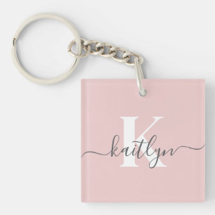 Porte-clefs Monogramme élégant rose poudré gris