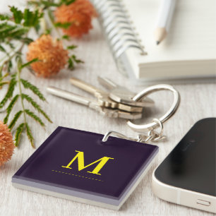 Porte-clefs Monogramme élégant sophistiqué minimaliste jaune