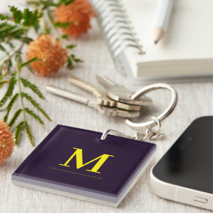 Porte-clefs Monogramme élégant sophistiqué minimaliste jaune