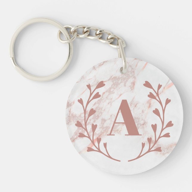 Porte-clefs Monogramme en marbre rose Initiale & Nom Filles pe (Devant)