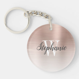 Porte-clefs Monogramme en métal brossé or rose personnalisé