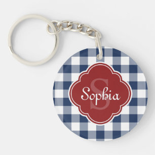 Porte-clefs Monogramme En vichy Red Quatrefoil de la Marine