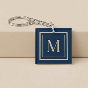 Porte-clefs Monogramme encadré bleu personnalisé et vanille