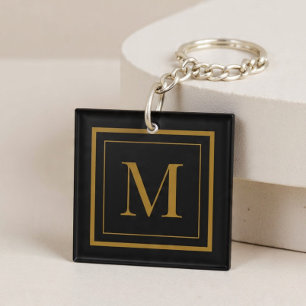 Porte-clefs Monogramme encadré noir et or personnalisé
