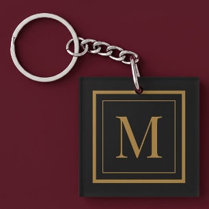 Porte-clefs Monogramme encadré noir et or personnalisé