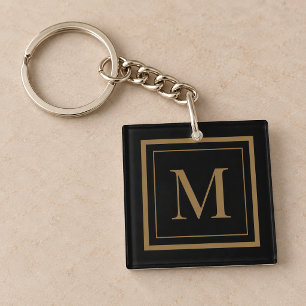 Porte-clefs Monogramme encadré noir et or personnalisé
