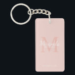 Porte-clefs Monogramme et nom de la servante d'accueil personn<br><div class="desc">Cadeaux de Bridesmaids personnalisées avec le nom de la femme de bridesmaid personnalisé en style de police de script classique blanc et monogramme en style de police de serif classique rose vif comme arrière - plan avec titre et date de mariage en style de police de serif classique blanc sur...</div>