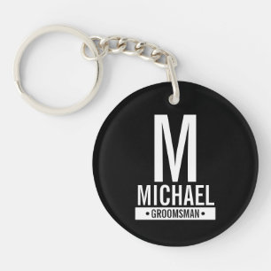 Porte-clefs Monogramme et nom du Groomsman Personnalisé noir