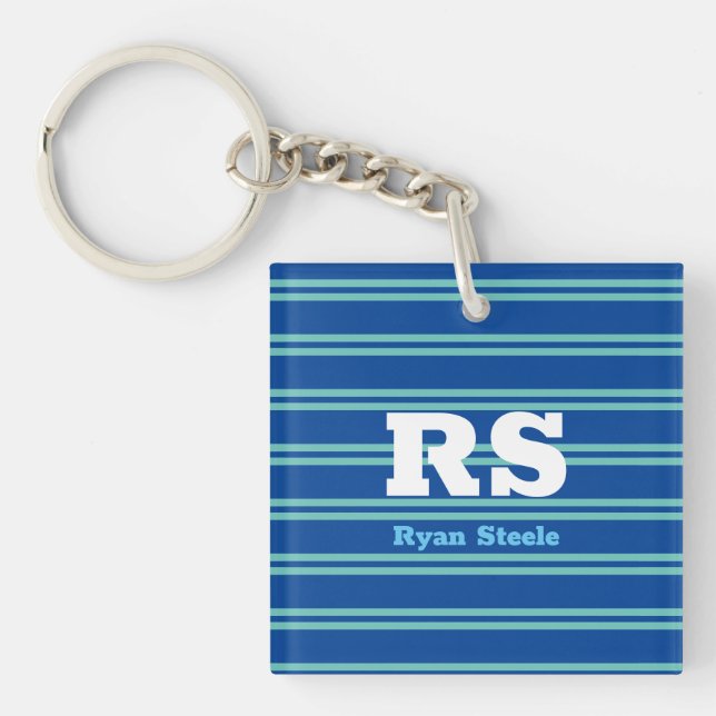 Porte-clefs Monogramme et nom en gras, lignes sarcelle clair s (Devant)