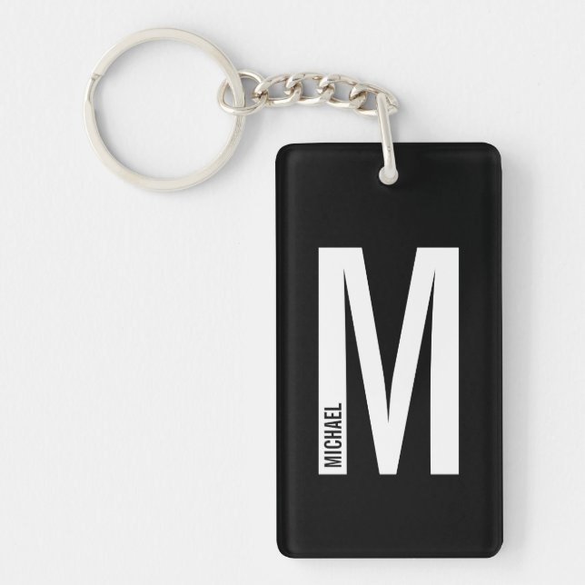 Porte-clefs Monogramme et nom en gras personnalisé noir (Devant)