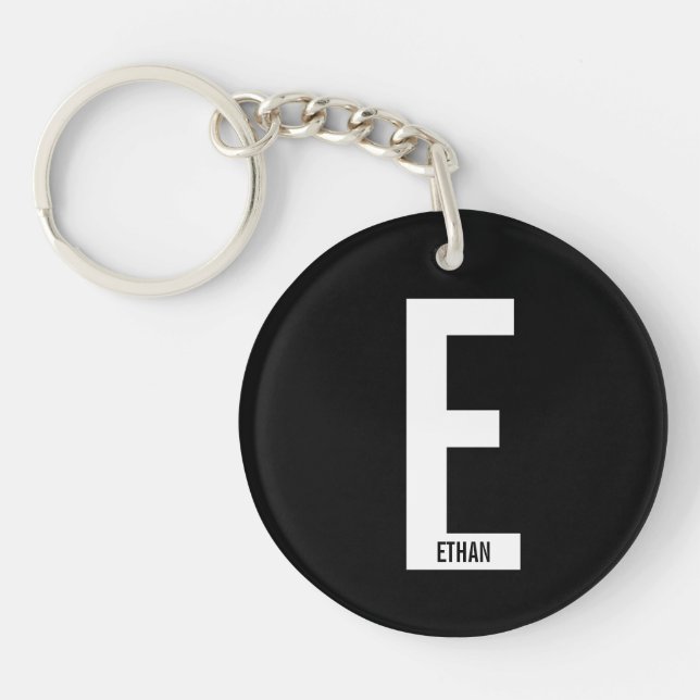 Porte-clefs Monogramme et nom gras personnalisés modernes (Devant)