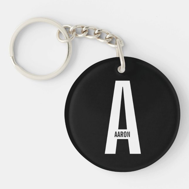 Porte-clefs Monogramme et nom gras personnalisés modernes (Devant)