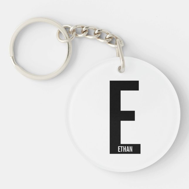 Porte-clefs Monogramme et nom gras personnalisés modernes (Devant)