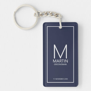 Porte-clefs Monogramme et nom personnalisés de la marine Groom