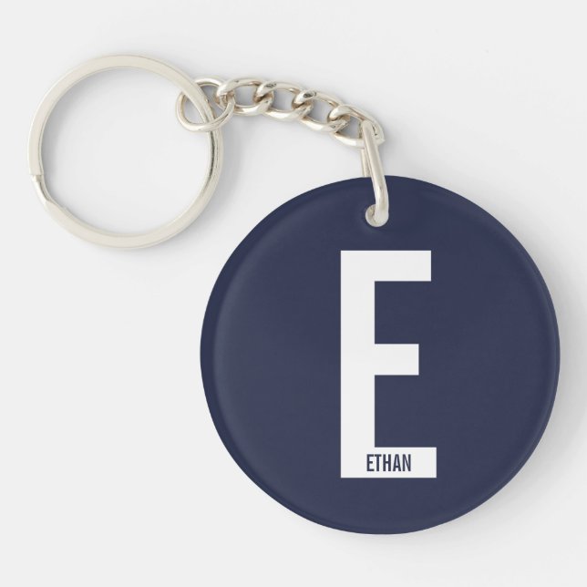 Porte-clefs Monogramme et nom personnalisés gras modernes (Devant)