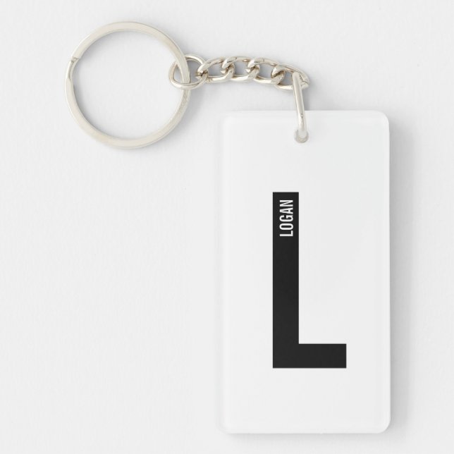 Porte-clefs Monogramme et nom personnalisés gras modernes (Devant)