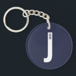 Porte-clefs Monogramme et nom personnalisés gras modernes<br><div class="desc">Conception de monogramme moderne avec lettre de monogramme personnalisée "J" et nom en style de police sans empattement gras moderne.

Cadeau idéal pour lui,  cadeau de fête des pères,  cadeau pour garçon d'honneur et plus encore.</div>