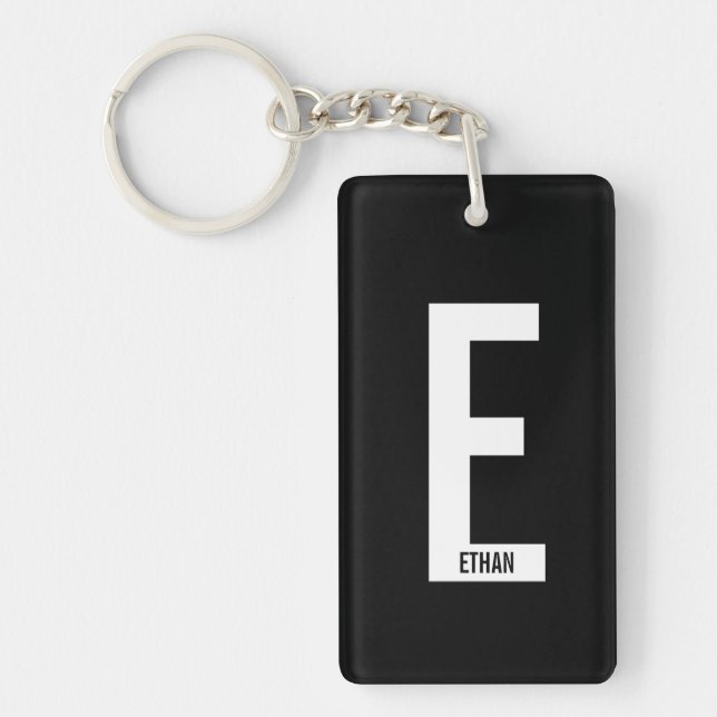 Porte-clefs Monogramme et nom personnalisés gras modernes (Devant)