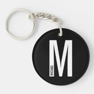 Porte-clefs Monogramme et nom personnalisés gras noir
