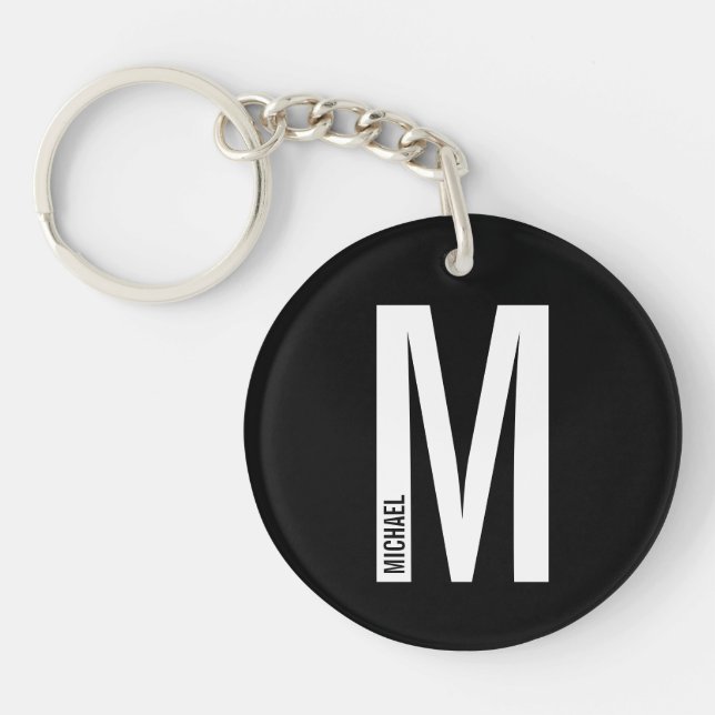 Porte-clefs Monogramme et nom personnalisés gras noir (Devant)