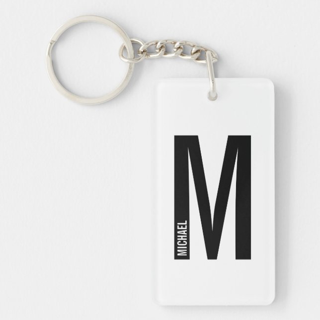 Porte-clefs Monogramme et nom personnalisés modernes (Devant)
