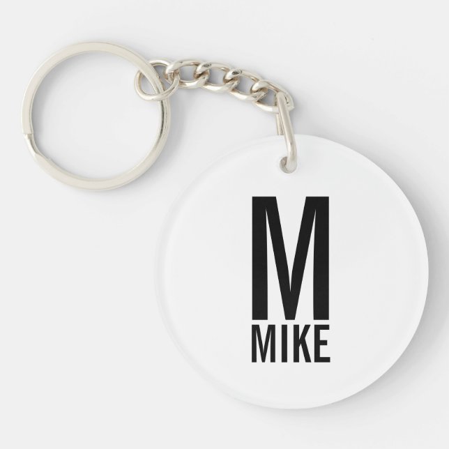 Porte-clefs Monogramme et nom personnalisés modernes (Devant)