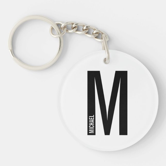 Porte-clefs Monogramme et nom personnalisés modernes (Devant)