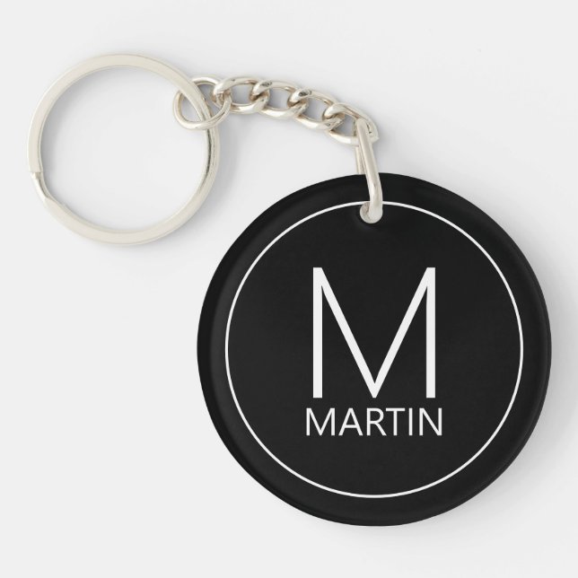 Porte-clefs Monogramme et nom personnalisés modernes (Devant)