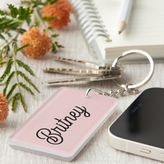 Porte-clefs Monogramme et nom rose pâle moderne (Devant droit)