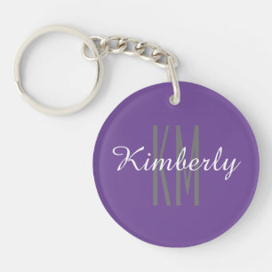 Porte-clefs Monogramme et nom violet et gris, Personnalisez