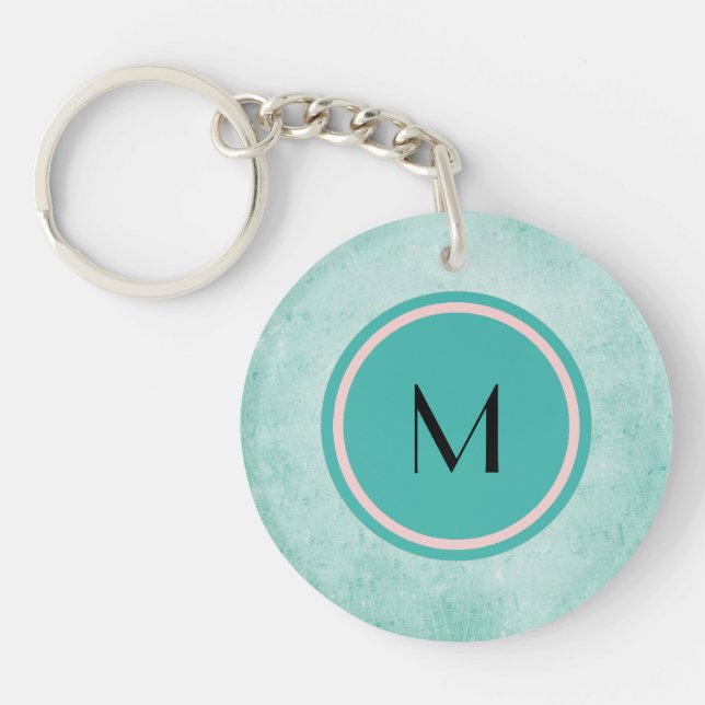 Porte-clefs Monogramme et papillon sur fond vert menthe (Devant)