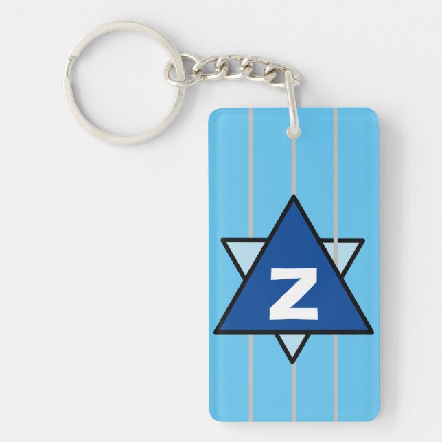 Porte-clefs Monogramme étoile abstraite bleue (Devant)