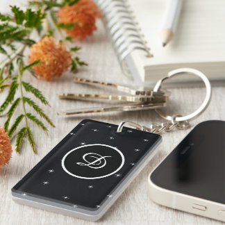 Porte-clefs monogramme étoile rétro initiale personnalisée