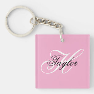 Porte-clefs Monogramme fantaisie noir et blanc Rose