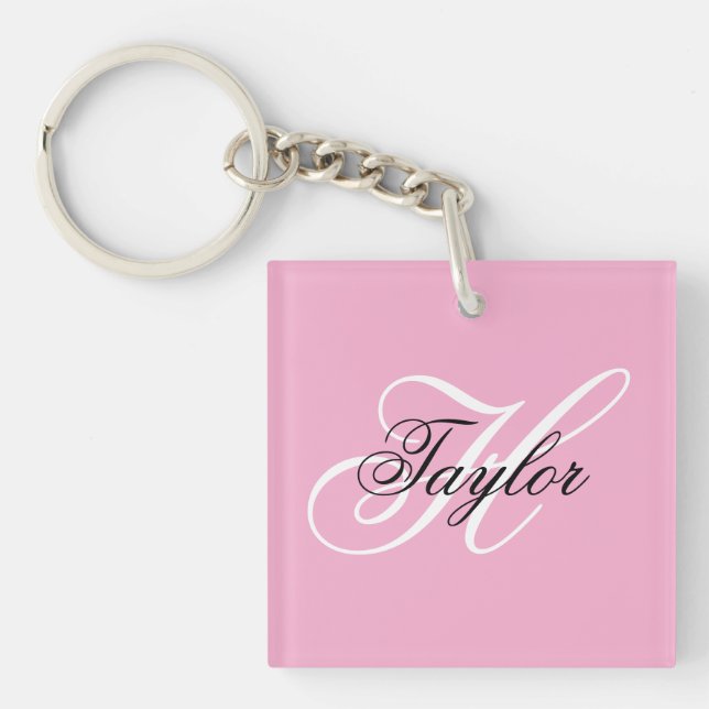 Porte-clefs Monogramme fantaisie noir et blanc Rose (Devant)