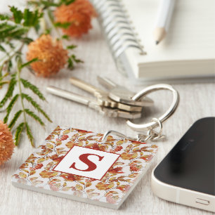 Porte-clefs Monogramme Feuille rustique Automne