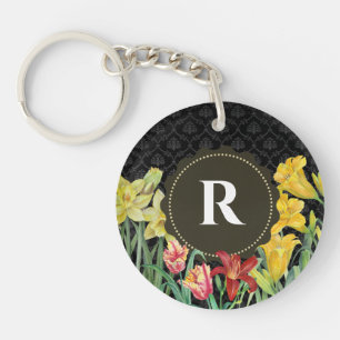 Porte-clefs Monogramme Fleurs printanières initiales Arrière -