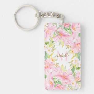 Porte-clefs Monogramme floral coloré Aquarelle Botanique rose
