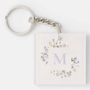 Porte-clefs monogramme floral d'aquarelle
