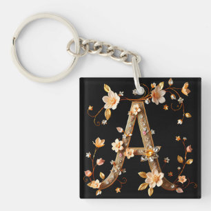 Porte-clefs Monogramme floral élégant A avec un design complex