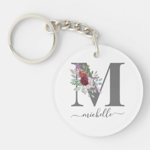 Porte-clefs Monogramme Floral Initial Nom Moderne