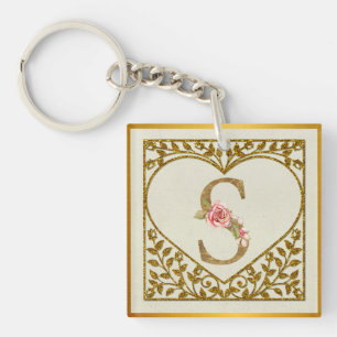Porte-clefs Monogramme floral personnalisé, de A à Z