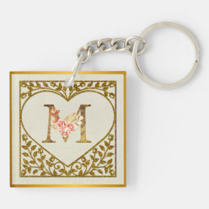 Porte-clefs Monogramme floral personnalisé, de A à Z 