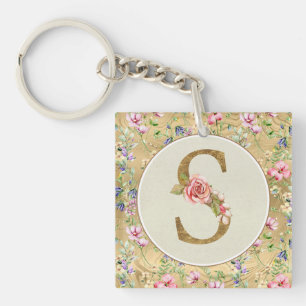 Porte-clefs Monogramme floral personnalisé, de A à Z