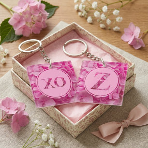 Porte-clefs Monogramme floral rose personnalisé Lettre Z et XO
