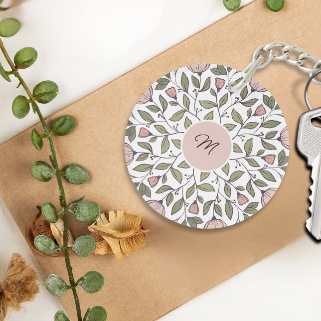 Porte-clefs Monogramme floral sur mesure délicat (Créateur téléchargé)