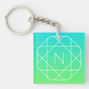 Porte-clefs Monogramme géométrique cool Dégradé bleu et vert